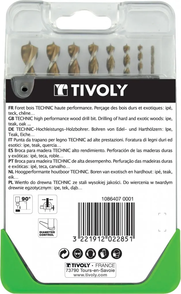 Forets bois technic Tivoly avec pointe de centrage en étui de 8 forets - 4