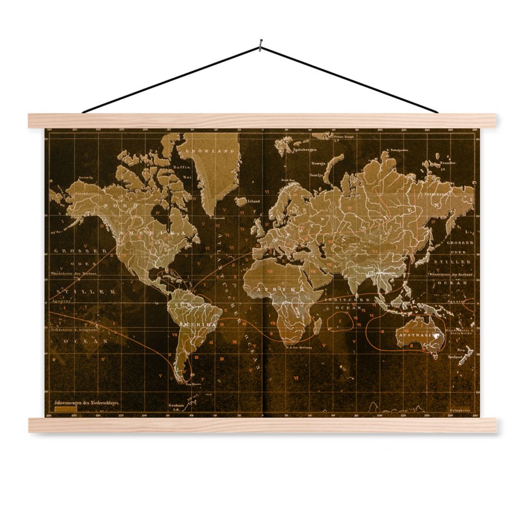 MuchoWow Textilposter Klassische Weltkarte in Braun 60x40 cm mit holzfarbenen Rahmen - Bilder