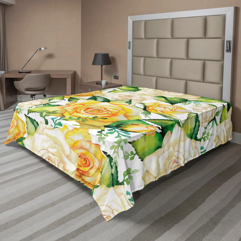 Drap décoratif mariage pour lit double, motif roses aquarelle 266x260 cm
