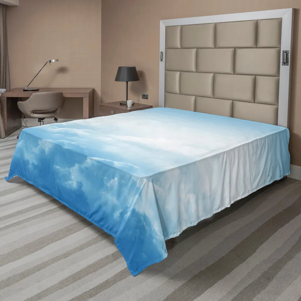 ABAKUHAUS Drap de lit plat Nuages Cotonneux 260 x 228 cm Bleu et Blanc