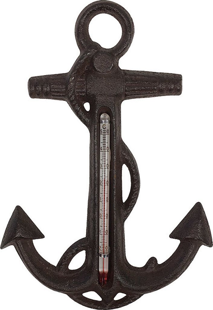 Wandthermometer Anker Thermometer Gusseisen Maritim Nostalgie Antik-Braun 19,5cm