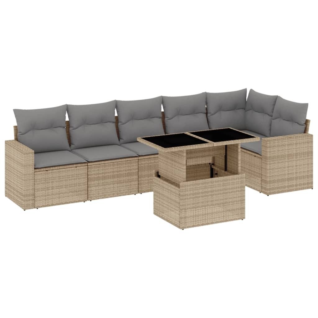 SYFAX 7-tlg. Garten-Sofagarnitur mit Kissen Beige Poly Rattan