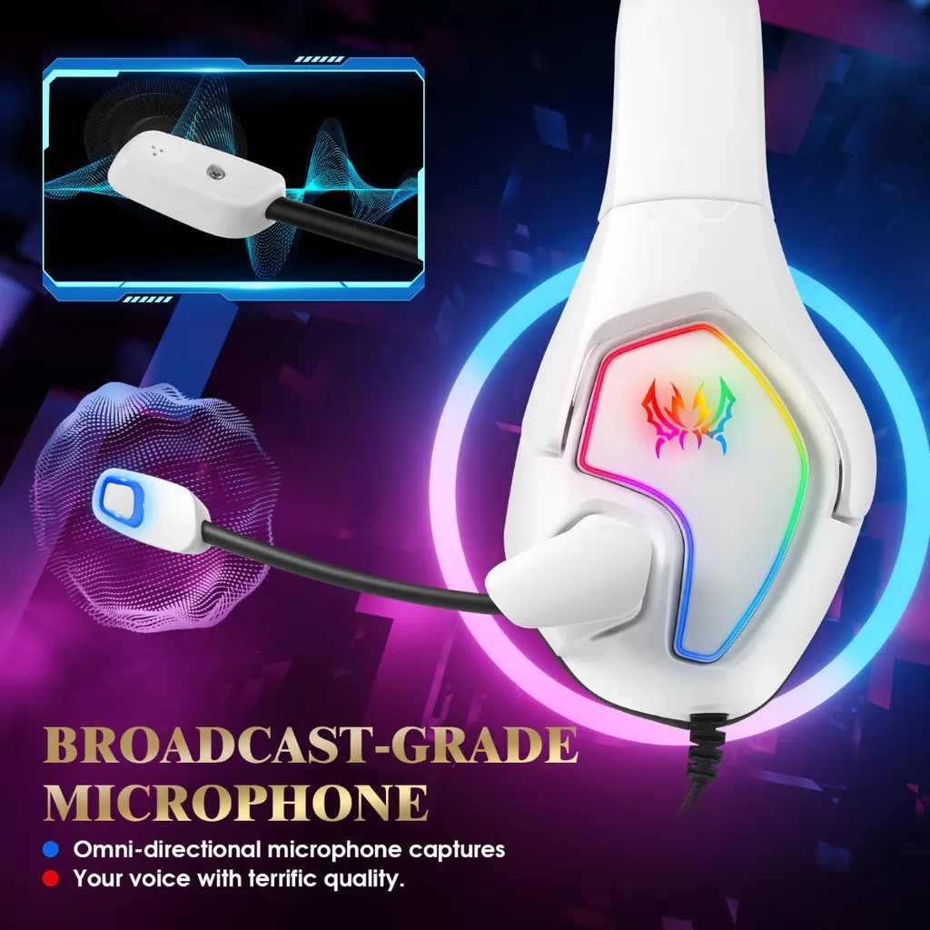 Micro-casque gamer blanc RGB filaire compatible avec PS5 Xbox et Switch - 3