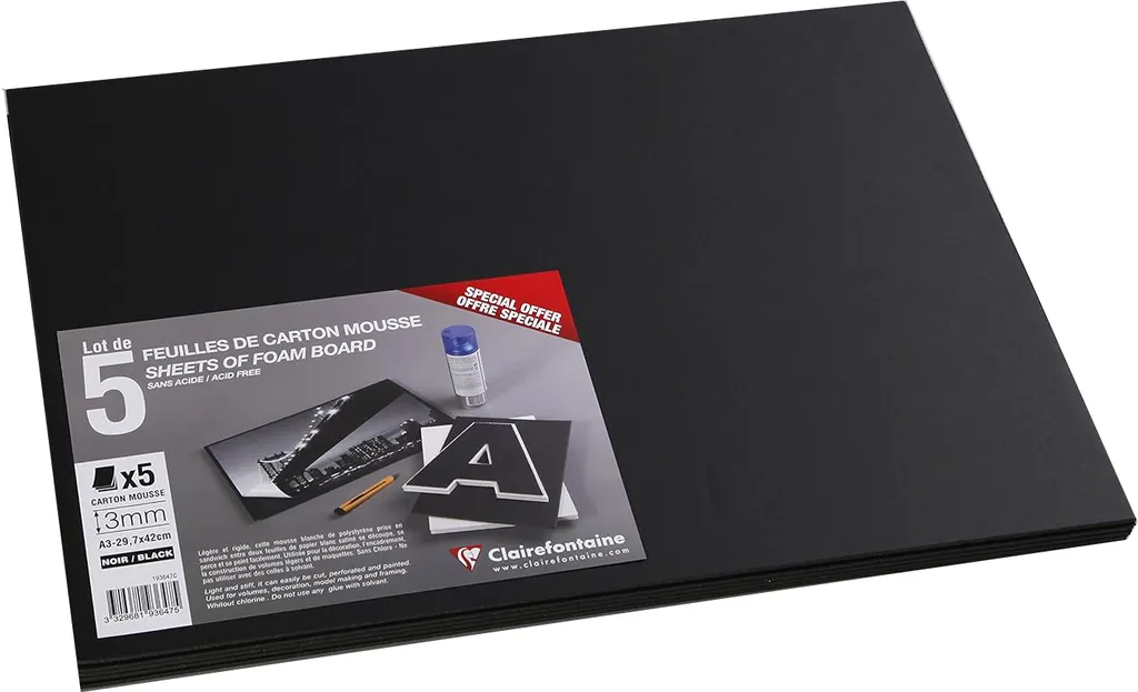 Plaque Carton Mousse Noir A3 Clairefontaine pour Maquettes et Supports