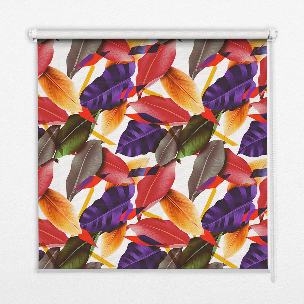 Seitenzug-Rollo Fensterrollo Jalousie - Thermo-Rollo Verdunkelungsrollo - 140x140 cm - Farbige Blätter