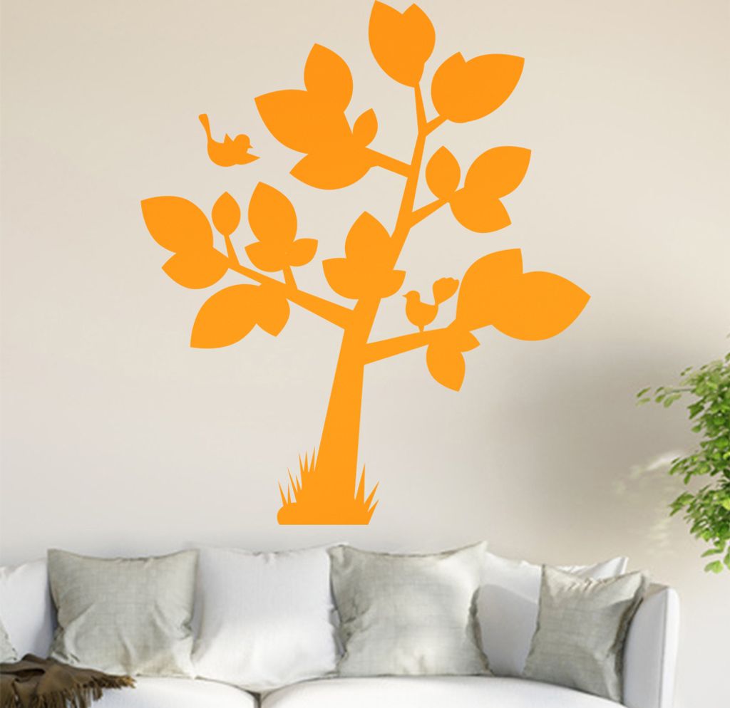 Baum mit großen Blättern - Vögel Wandtattoo in 6 Größen - Wandaufkleber Wall Sticker - Dekoration, Küche, Wohnzimmer, Schlafzimmer, Badezimmer