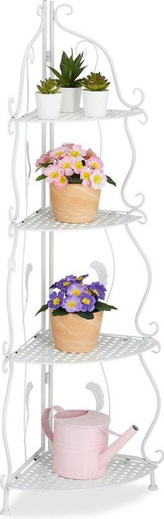 Blumenständer 4 Ebenen, 133 x 30 x 30 cm, Inklappbar, Vintage-Design, weiß
