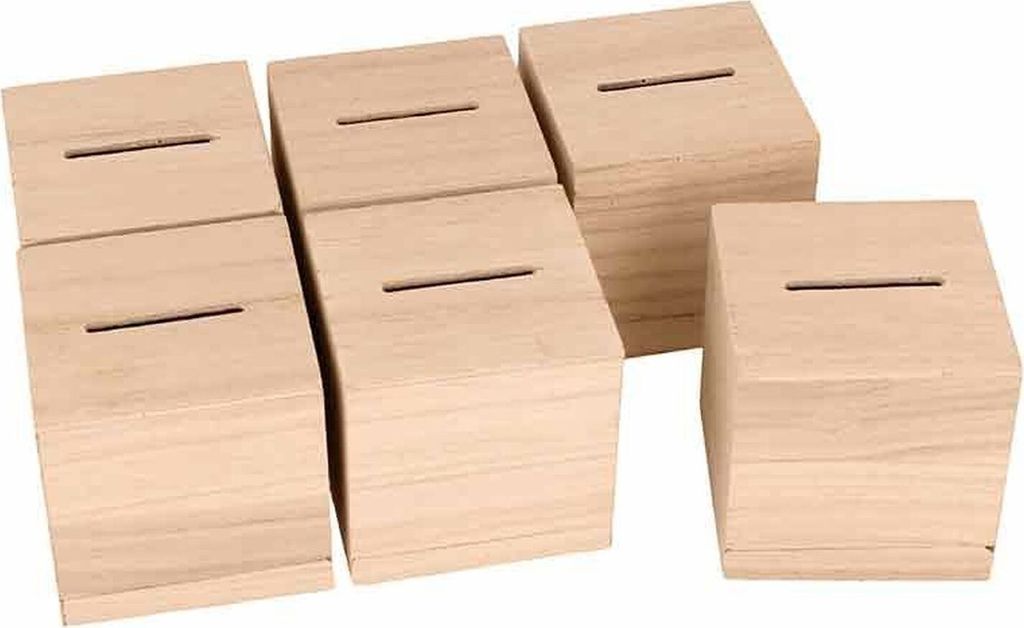 12 quadratische Sparschweine aus Holz 6 x 6 x 6 cm Produktbild 3