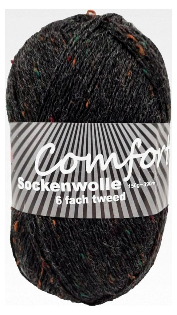 6-fädige Sockenwolle 3x150g Knaul - 375m Lauflänge - dicke Wolle für warme Socken - Farbset (tweed beige, blau, dunkelgrau)
