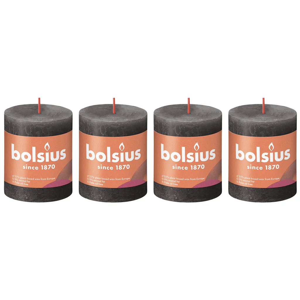 set di 4 candele a colonna - Altezza 8 cm - Diametro 6,8 cm - Rustico - Grigio tempesta