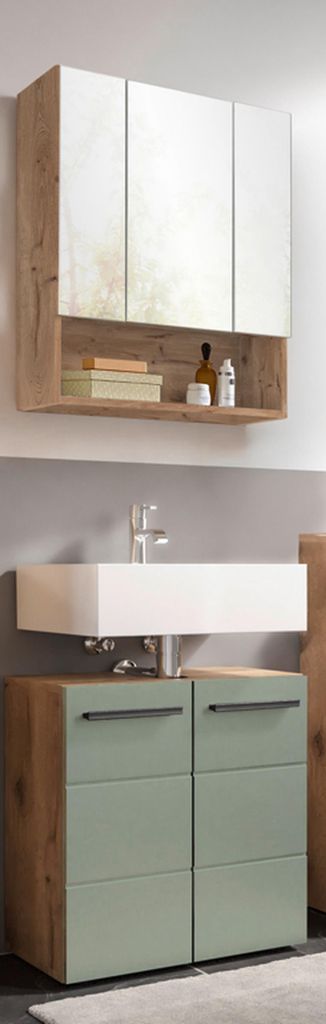 Badezimmer-Set >Vista< (2-tlg.) in Viking Oak / Schilfgrün - 65x190x31 (BxHxT)