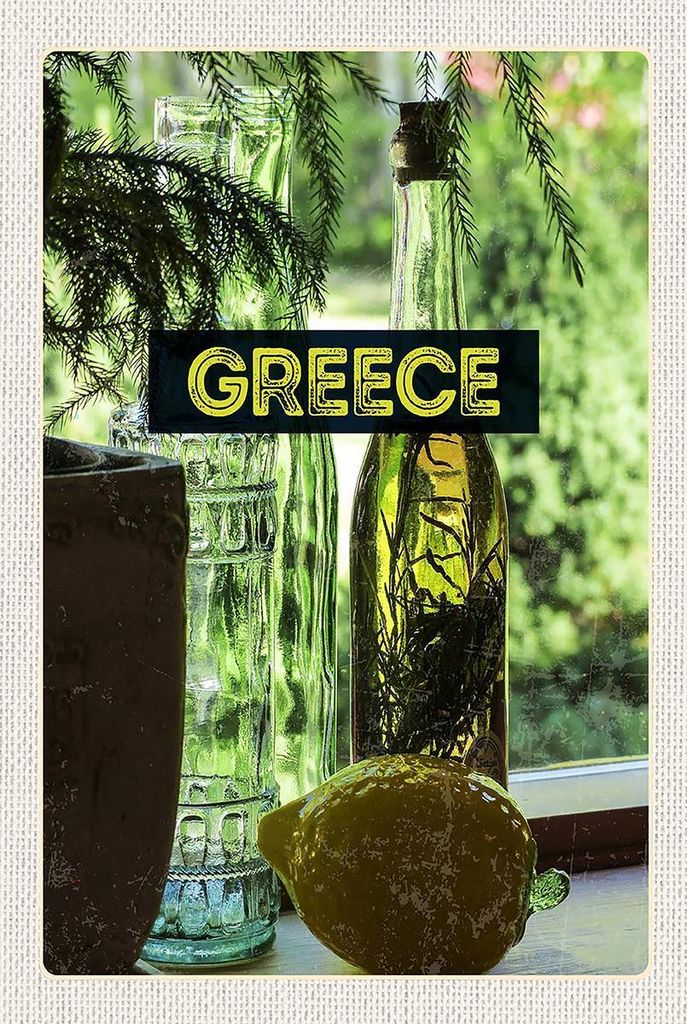 vianmo Holzschild 18x12 cm Greece Griechenland Flaschen Bildmotiv Reisemotiv Abenteuer Reisen