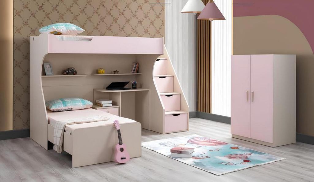 Modern Kinderzimmer Set Kinderbett Nachttisch Kleiderschrank Rosa