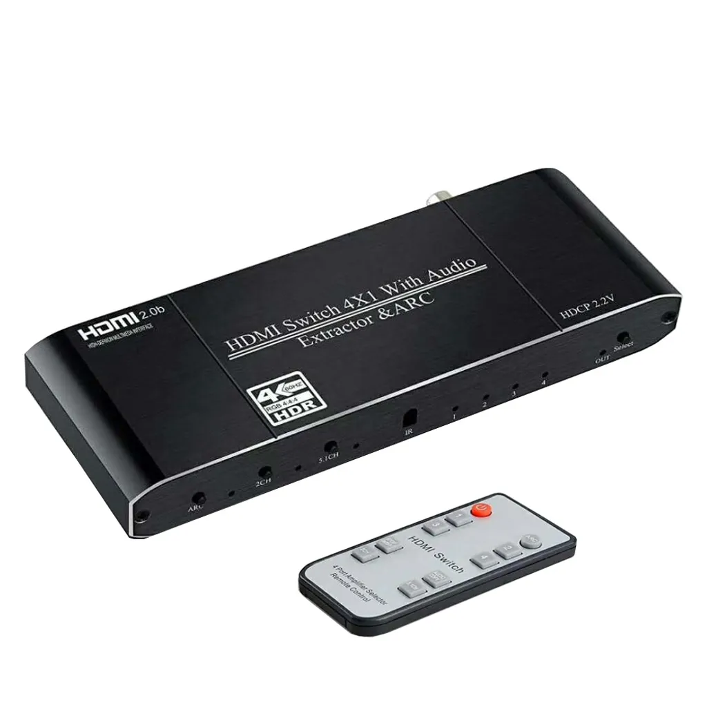Sélecteur HDMI 4 Entrées 1 Sortie avec Sortie Audio Optique et ARC Noir