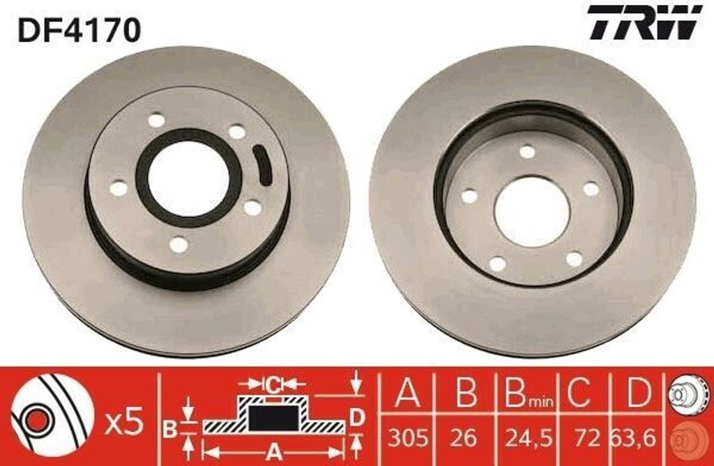 TRW DF4170 Bremsscheibe OE 52098672 kompatibel mit Cherokee