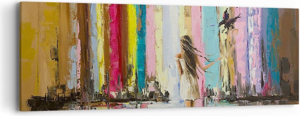 Bild auf Leinwand - Leinwandbild - Mädchen Vogel - 90x30cm - Wand Bild - Wanddeko - Wandbilder - Leinwanddruck - Bilder - Kunstdruck - Wanddekorat...