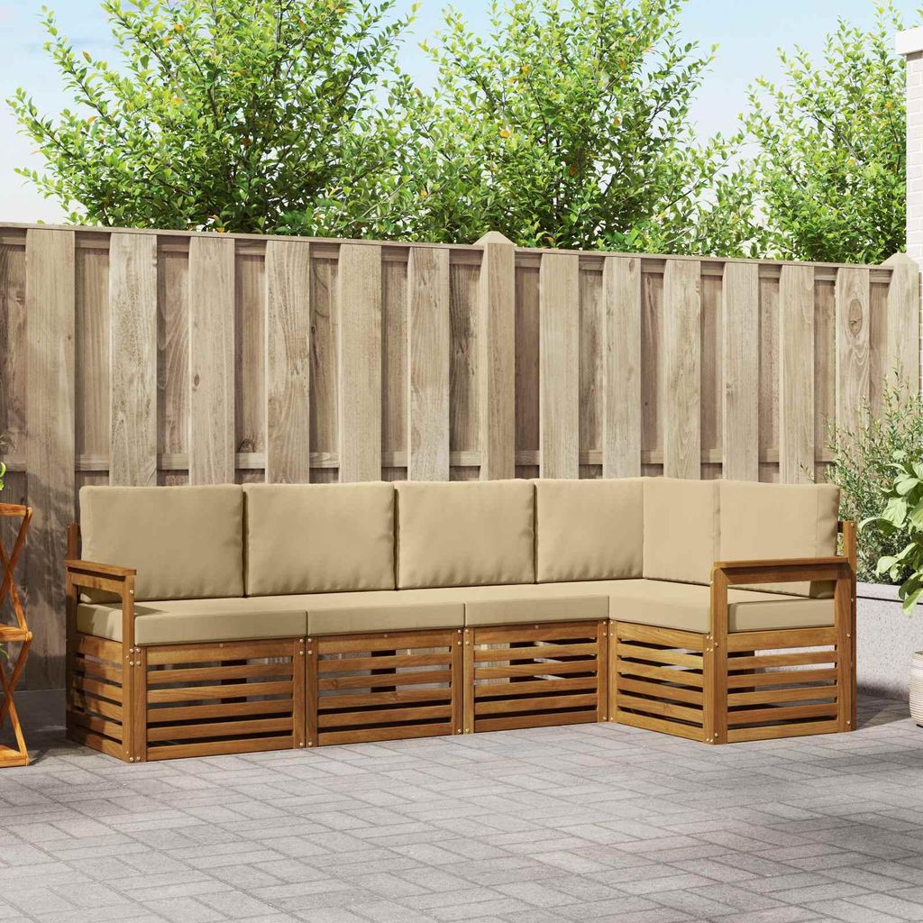 "Neues Produkt" Sofagarnituren - CLORIS - Terrassen-Sofa - 5 pcs - Natur und Beige Massivholz Akazie - Modern Gartensofas V1924