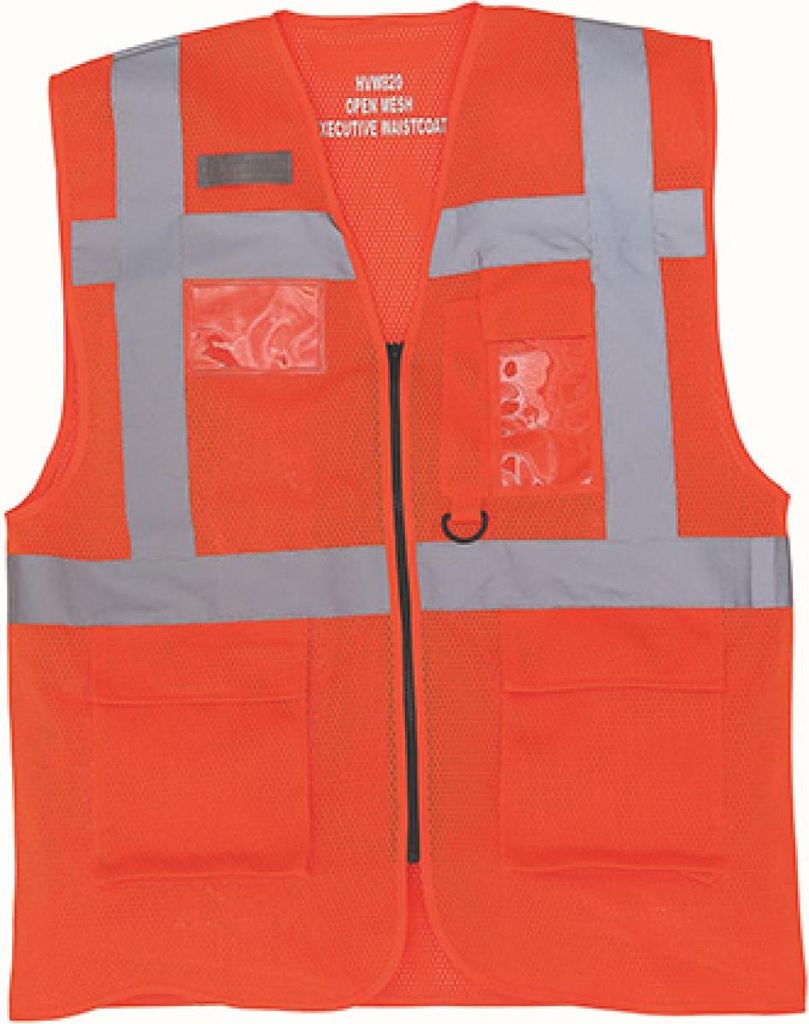 YOKO HVW820 | Herren Hi Vis Top Cool Open Mesh Executive Waistcoat - Farbe: Hi-Vis Orange - Größe: S