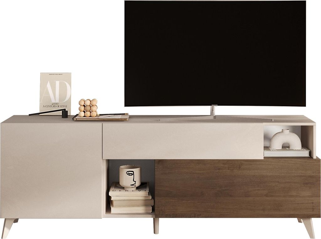 Lowboard >Morena< soft-close, Cashmere / Mercure, Holzwerkstoff - 181x67x42cm (BxHxT)