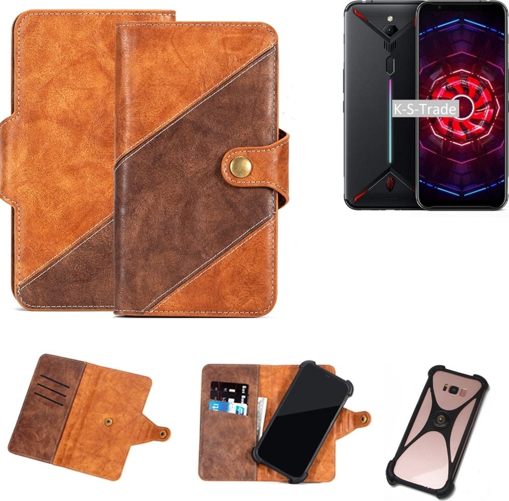 K-S-Trade Handy-Hülle Schutz-Hülle Bookstyle Case Wallet-Case kompatibel mit Nubia Red Magic Handy Cover Bumper Kantenschutz Smartphone dunkelbraun