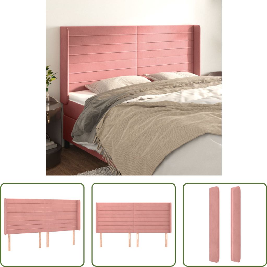 The Living Store Kopfteil mit Ohren Rosa 163x16x118/128 cm Produktbild 