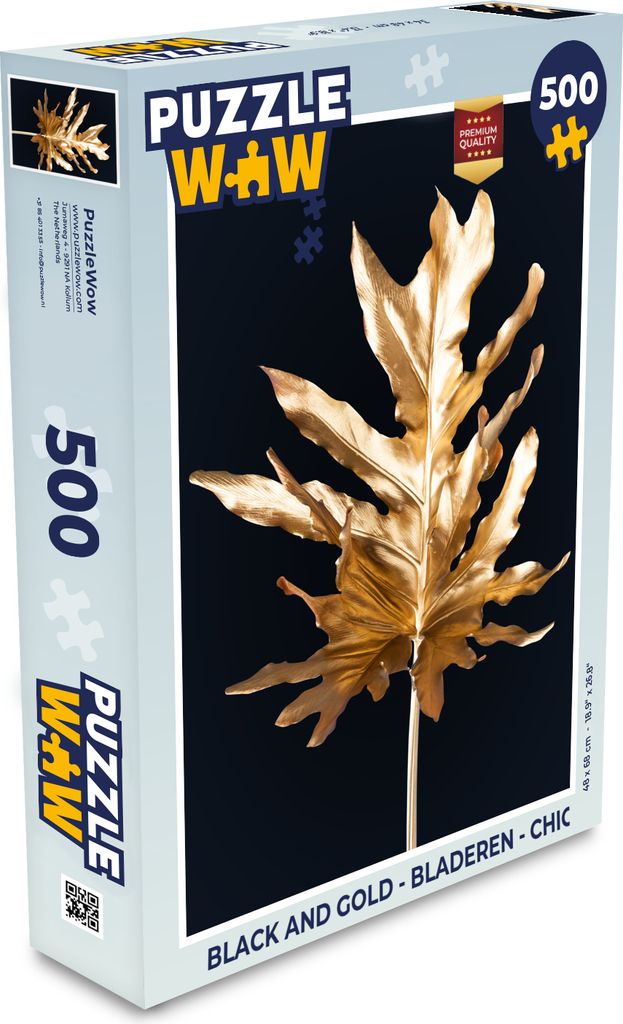 MuchoWow Puzzle 500 Teile Schwarz und Gold - Blätter - Chic - Denken - Spiel - Toy