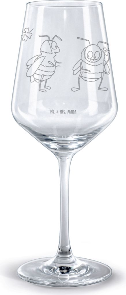 Mr. & Mrs. Panda Rotweinglas mit Gravur Bienen Paar - Transparent - Geschenk, Freundin, für Frauen, Mitbringsel, Hochzeitstag, wein glas, rotwein,...