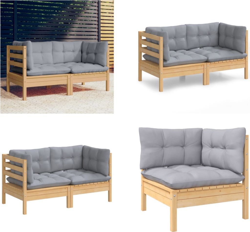 vidaXL 2 Sitzer Gartensofa mit Grauen Kissen Massivholz Kiefer - 2-Sitzer-Gartensofa - 2-Sitzer-Gartensofas - Gartensofa - Gartensofas