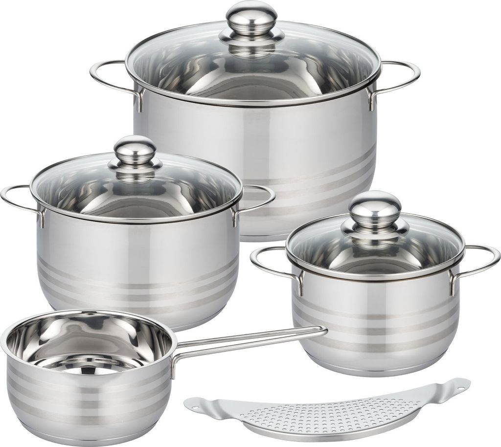 ELO Premium Edelstahl Topfset 9-teilig Kochtöpfe mit Glasdeckeln, Ø 16, 20, 24 cm, für alle Herdarten geeignet