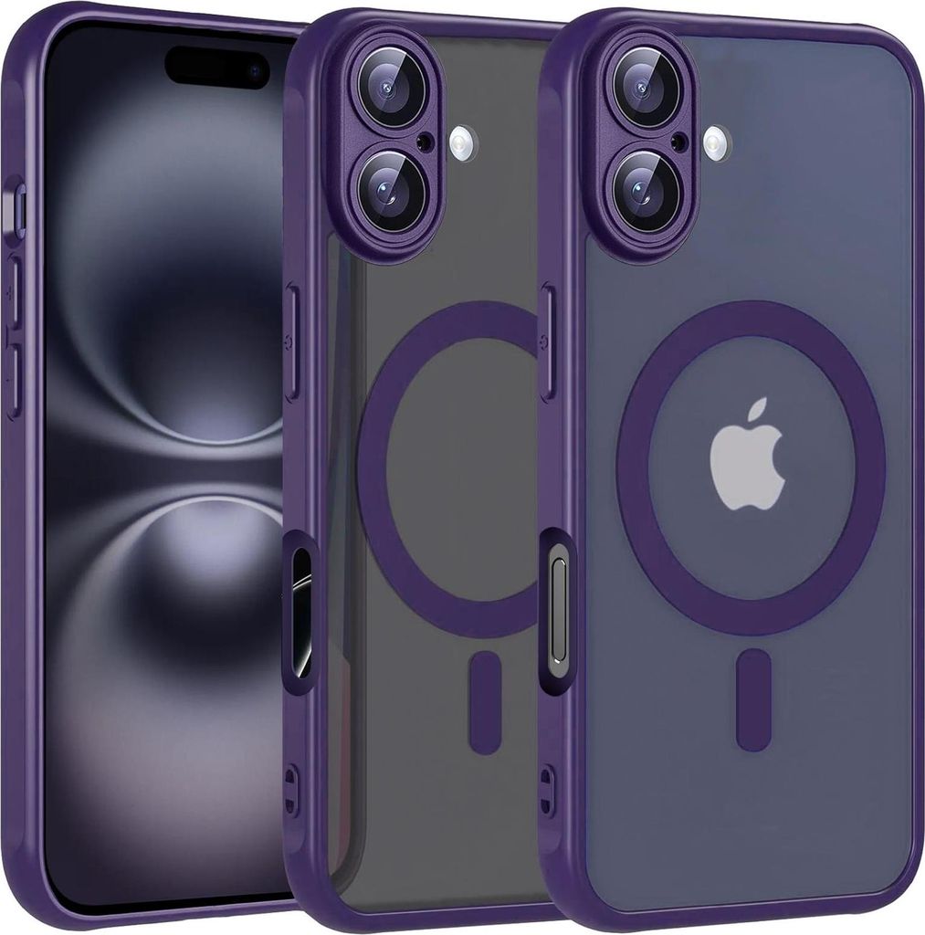 Magnet-Case für iPhone 17 Hülle Magsafe Schutzhülle Stoßfest TPU-Rahmen starker Magnetring, Lila