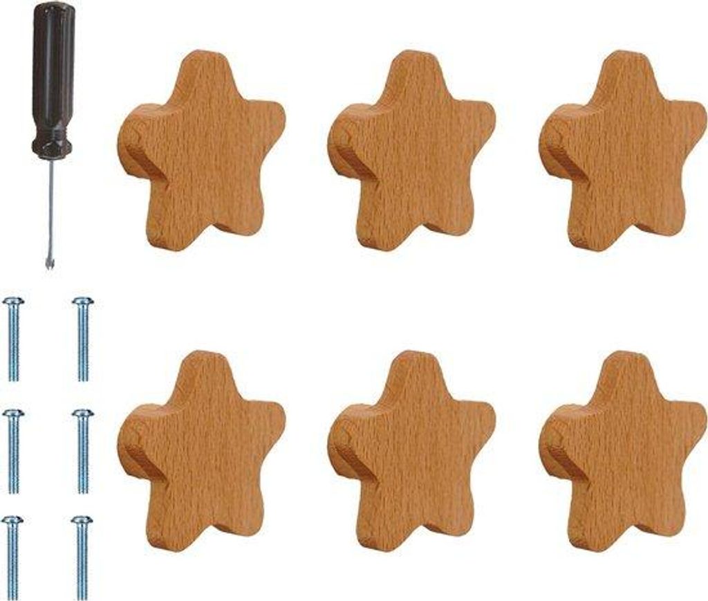 6 Stück Ster-Holz-Design Schubladenknöpfe für Schlafzimmer-Kleiderschrank.