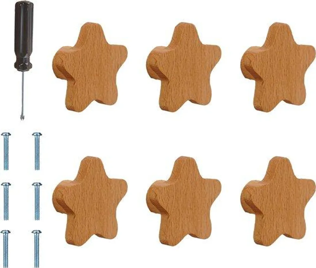 Lot de 6 boutons de tiroir Ster motif bois naturel pour armoire chambre