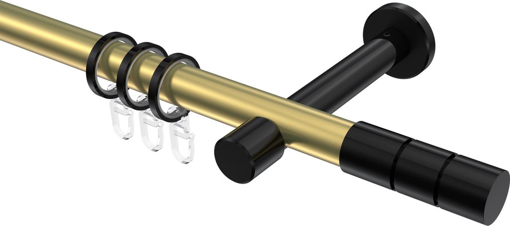 Interdeco Gardinenstange / Vorhangstange Messing-Optik / Schwarz, Typ Prestige Elanto (Rillenzylinder), 20 mm Ø 1-läufig, 400 cm