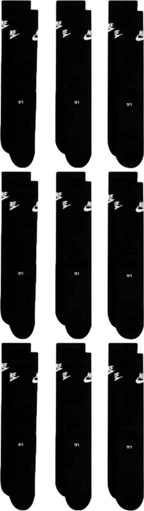 9 Paar NIKE DX5025 Essential CREW Socken Damen, Herren, Unisex Sportsocken - Farbe: schwarz / schwarz / schwarz - Größe: 38-42