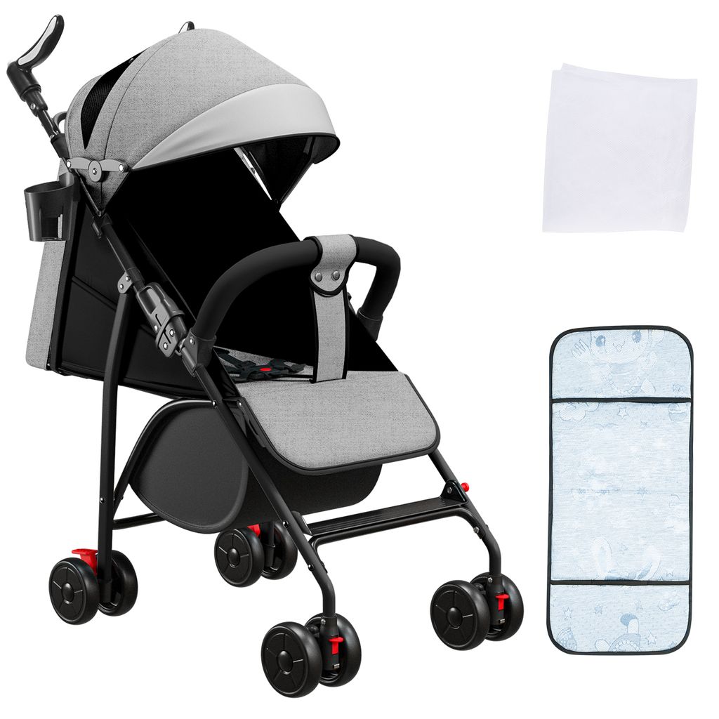 2 in1 Buggy Kinderwagen Kinderbuggy mit Liegefunktion,5-Punkt-Sicherheitsgurt,Klappbar Sportwagen mit Verstellbarer Griff Grau