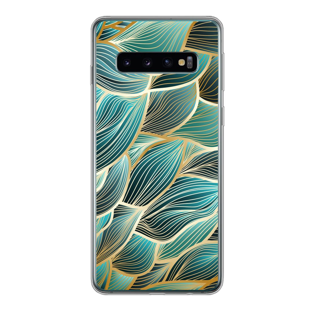MuchoWow Handyhülle Schutzhülle Hülle für Samsung Galaxy S10 Muster - Gold - Abstrakt - Welle Silikon Softcase Handy Hülle - Handytasche