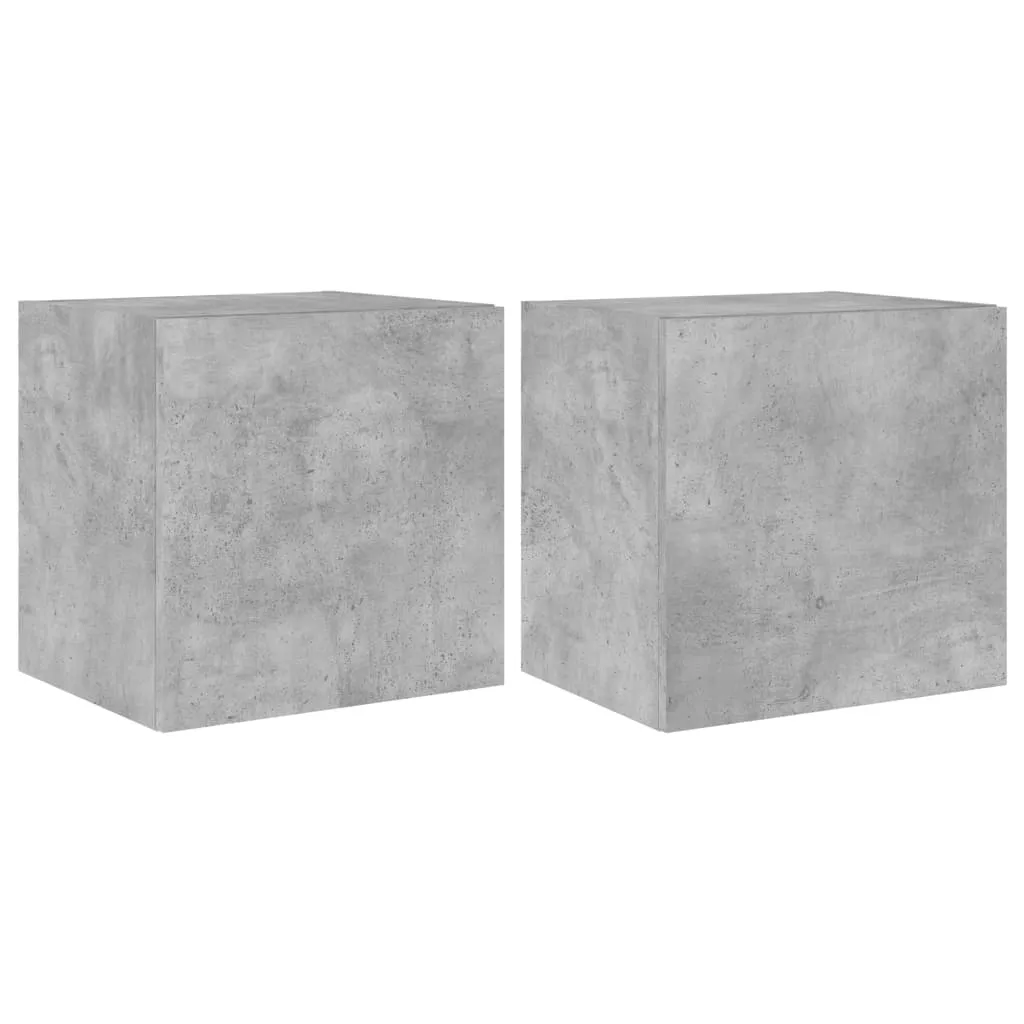 Meuble TV Suspendu Gris Béton Lot de 2 avec Éclairage LED Intégré