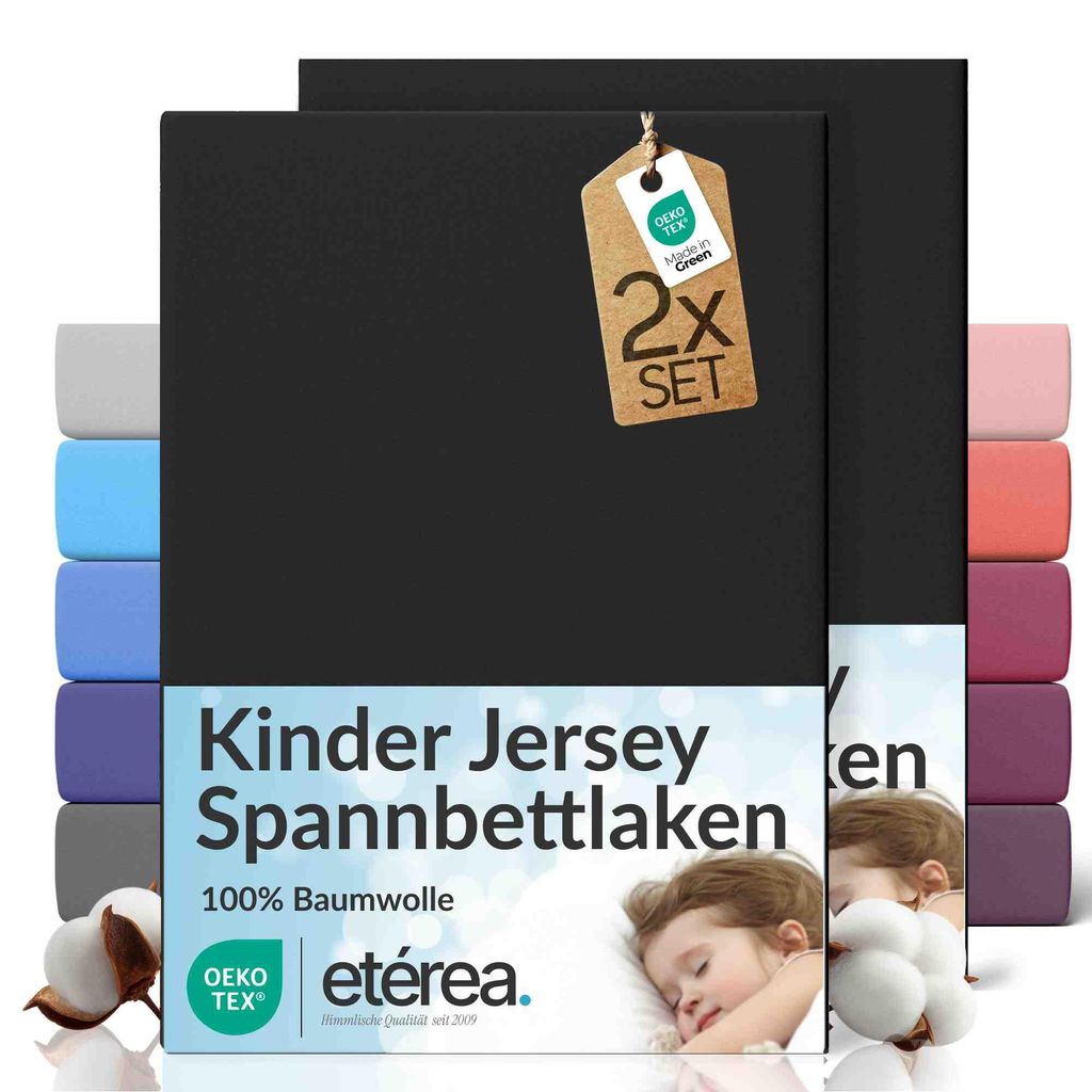 2er Set Jersey Spannbettlaken 60x120cm - 70x140cm - 100% BAUMWOLLE - Bettlaken Spannbetttuch 60x120cm - 70x140cm - Schwarz