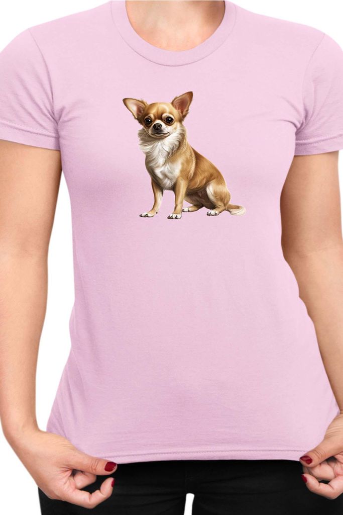 Damen T-Shirt Dogs Breeds Chihuahua Dog Breed 006, Lady XL / Hellrosa