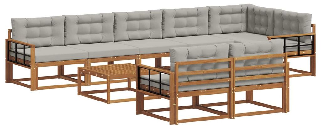vidaXL Outdoor-Sofagarnitur mit Kissen 9 pcs Natürlich und Hellgrau