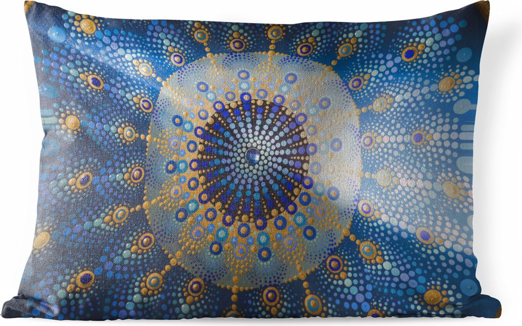 MuchoWow Outdoor Kissen - Kreis - Mandala - Blau - Gelb - 50x30 cm - Wetterfest - Lounge Kissen - Sofa kissen - Wohnzimmer Dekoration