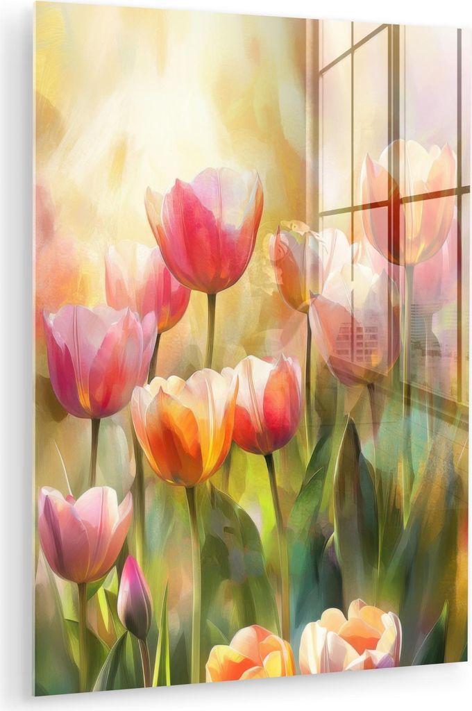 MuchoWow Glasbilder - Bilder auf Wandbild - Foto auf Glas Tulpen - Märchenhaft - Farbenfroh 30x40 cm Wanddekoration aus Glas - Acrylglasbild - Acr...