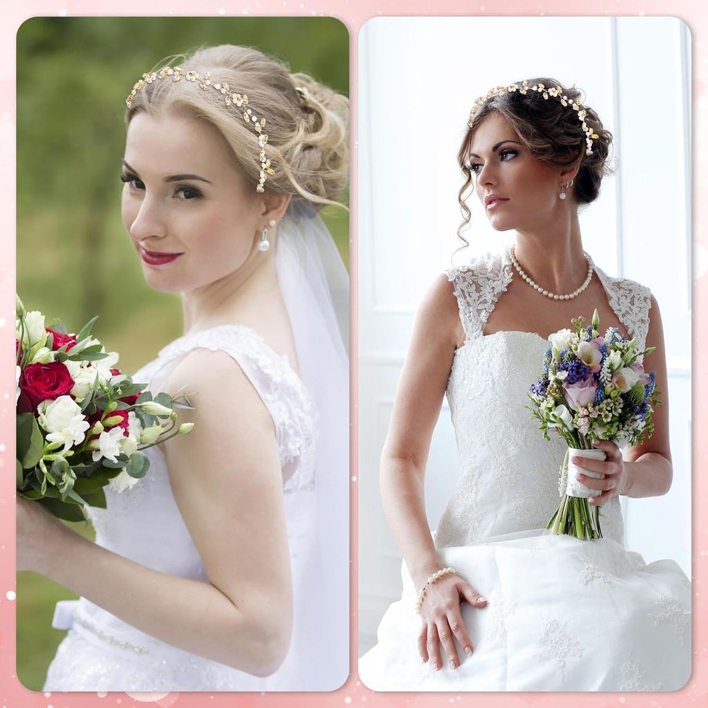 Kristallperlen Blumen Haarband, Subtile Brautkopfbedeckung Hochzeits Haarband Taufkopfbedeckung Blumenmädchen Haaraccessoires für Mädchen (Gold)