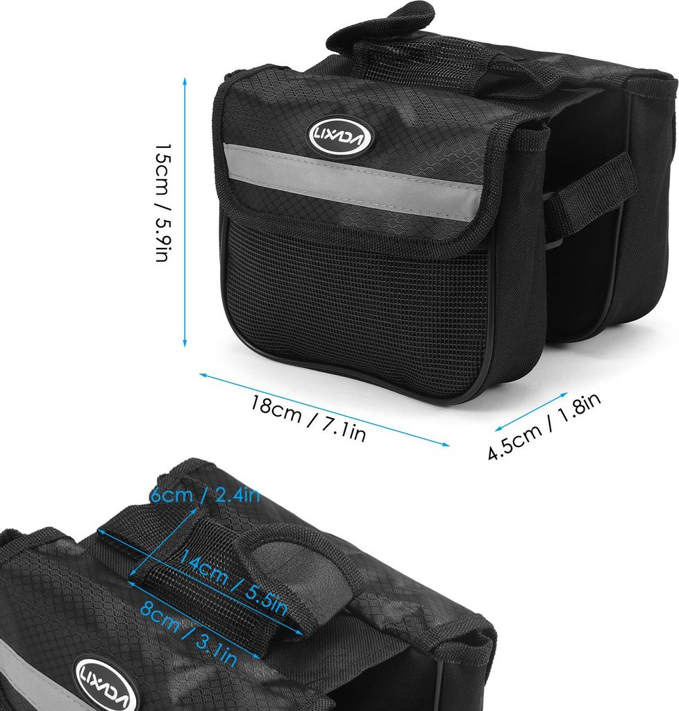 Lixada Cycle Bike Top Tube Bag Mountain Bicycle Front Frame Double Pannier Bag Pack