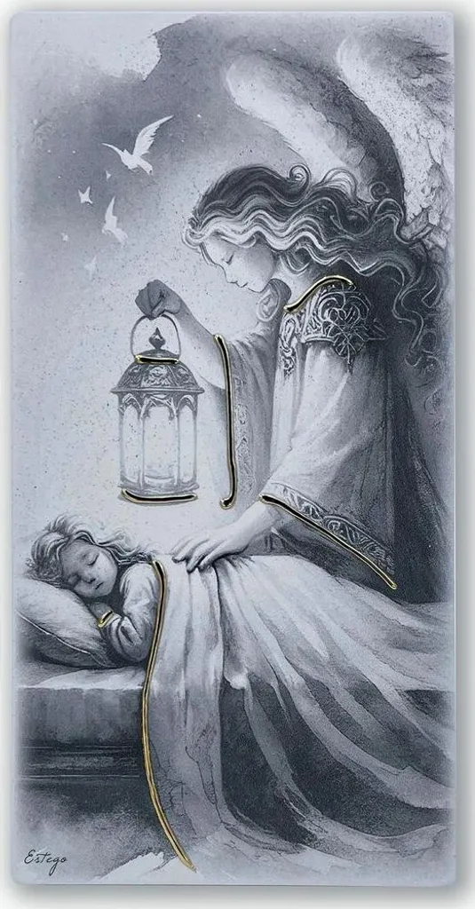 Décoration murale spirituelle anges sur bois 9x18 cm - ESF189542D