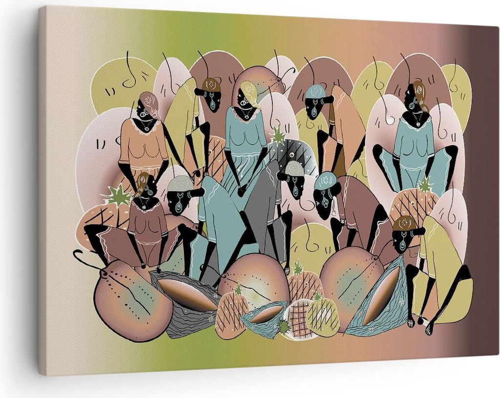 Bild auf Leinwand - Leinwandbild - Einteilig - Afrikanisch Grafik Frauen - 70x50cm - Wand Bild - Wanddeko - Wandbilder - Leinwanddruck - Bilder - W...
