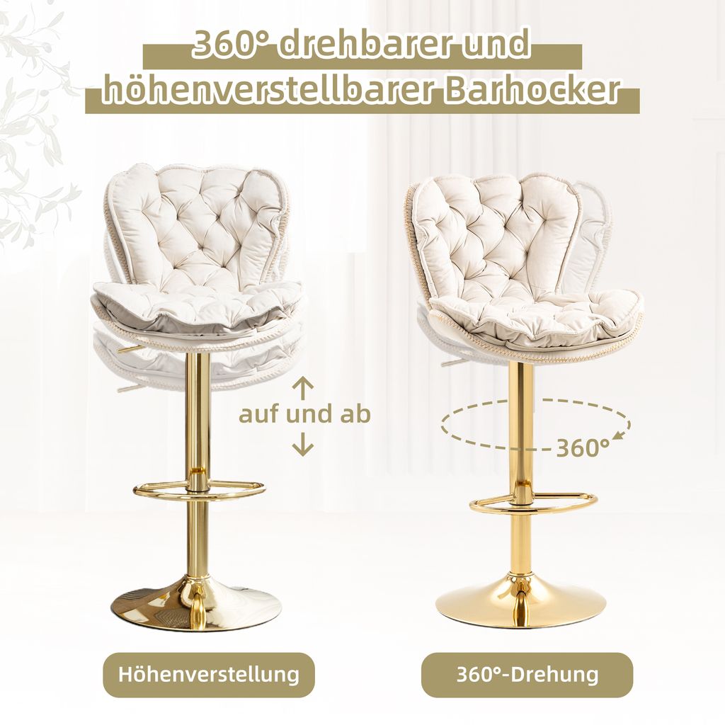 okwish Barové židle 360° otáčivé sametové, sada jídelních Obrázek produktu 5