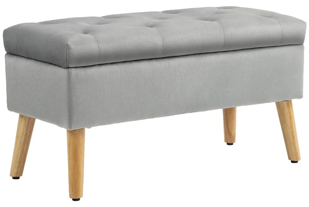 Banc de bout de lit en velours et bois d'hévéa pour chambre ou entrée