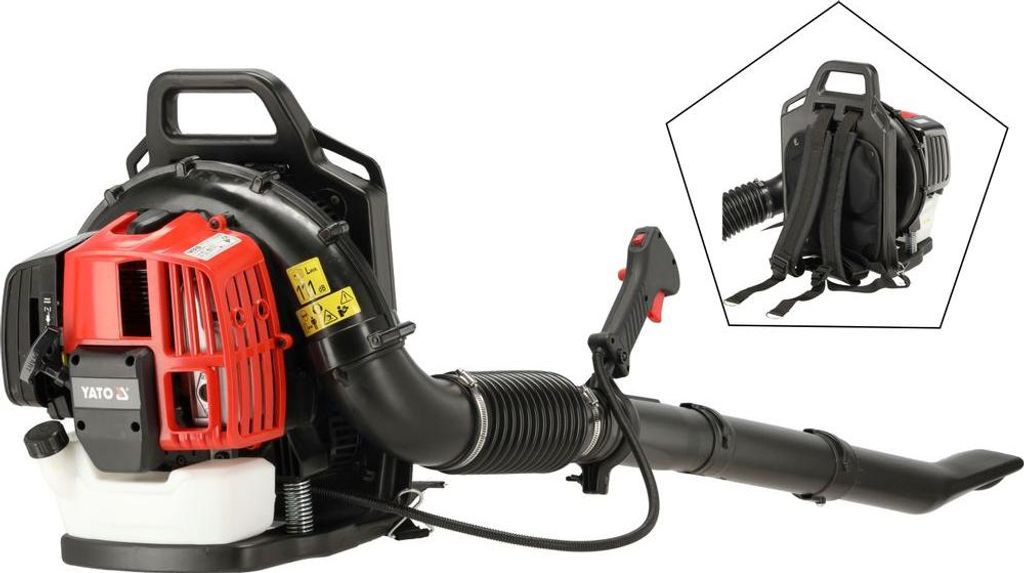 Yato Benzin Rucksack‐Laubbläser , 1,45 kW Leistung, 280 km/h Luftstrom, 890 m³/min Volumen – Profi Grünflächenpflege Laubsauger