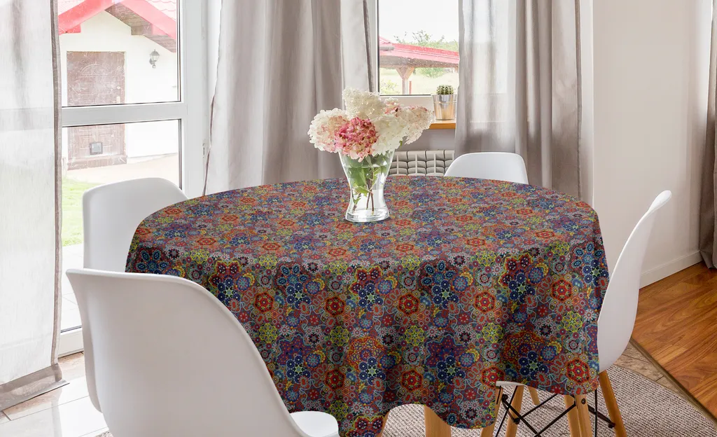 Tovaglia Tonda Paisley ABAKUHAUS 150cm Effetto Seta Multicolore